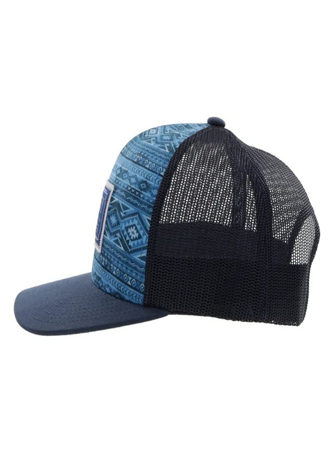 HOOEY Doc Adjustable Mesh Back Trucker Hat with Logo Patch Aztec Style Pattern (Blue/Black) - Image 3
